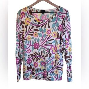 Talbots Pure Merino Wool Floral Long Sleeve Pull Over Sweater Size Medium